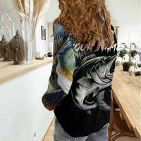 Largemouth Bass Fishing Scale Customize Name Women Casual Shirt Aggressive Bass Scaled Texture and Black Sporty - Wonder Print Shop