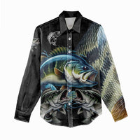 Largemouth Bass Fishing Scale Customize Name Women Casual Shirt Aggressive Bass Scaled Texture and Black Sporty - Wonder Print Shop