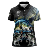 Largemouth Bass Fishing Scale Customize Name Women Polo Shirt Aggressive Bass Scaled Texture and Black Sporty - Wonder Print Shop