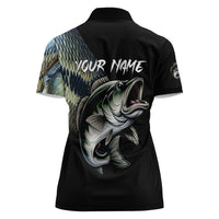 Largemouth Bass Fishing Scale Customize Name Women Polo Shirt Aggressive Bass Scaled Texture and Black Sporty - Wonder Print Shop
