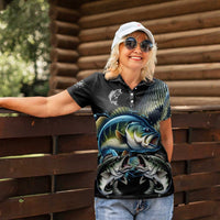 Largemouth Bass Fishing Scale Customize Name Women Polo Shirt Aggressive Bass Scaled Texture and Black Sporty - Wonder Print Shop