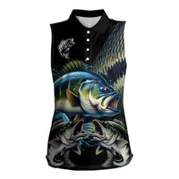 Largemouth Bass Fishing Scale Customize Name Women Sleeveless Polo Shirt Aggressive Bass Scaled Texture and Black Sporty - Wonder Print Shop