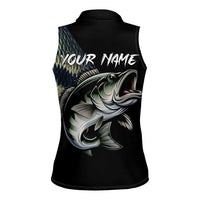 Largemouth Bass Fishing Scale Customize Name Women Sleeveless Polo Shirt Aggressive Bass Scaled Texture and Black Sporty - Wonder Print Shop