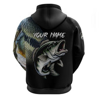 Largemouth Bass Fishing Scale Customize Name Zip Hoodie Aggressive Bass Scaled Texture and Black Sporty - Wonder Print Shop