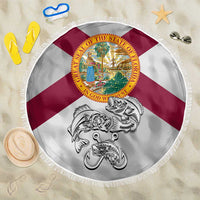 Florida State Flag Fishing Beach Blanket Hook and Fish Sketch Graphic in Red and White Design - Wonder Print Shop