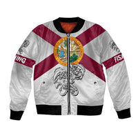 Florida State Flag Fishing Bomber Jacket Hook and Fish Sketch Graphic in Red and White Design - Wonder Print Shop
