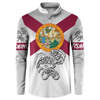 Florida State Flag Fishing Button Sweatshirt Hook and Fish Sketch Graphic in Red and White Design - Wonder Print Shop