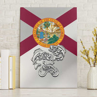Florida State Flag Fishing Canvas Wall Art Hook and Fish Sketch Graphic in Red and White Design - Wonder Print Shop