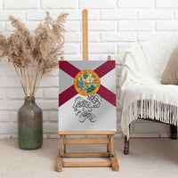 Florida State Flag Fishing Canvas Wall Art Hook and Fish Sketch Graphic in Red and White Design - Wonder Print Shop