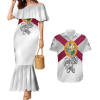 Florida State Flag Fishing Couples Matching Mermaid Dress and Hawaiian Shirt Hook and Fish Sketch Graphic in Red and White Design - Wonder Print Shop