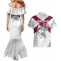Florida State Flag Fishing Couples Matching Mermaid Dress and Hawaiian Shirt Hook and Fish Sketch Graphic in Red and White Design - Wonder Print Shop