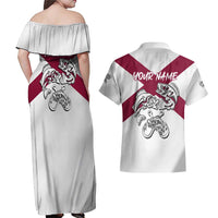 Florida State Flag Fishing Couples Matching Off Shoulder Maxi Dress and Hawaiian Shirt Hook and Fish Sketch Graphic in Red and White Design - Wonder Print Shop