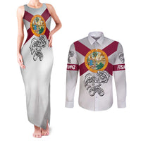 Florida State Flag Fishing Couples Matching Tank Maxi Dress and Long Sleeve Button Shirt Hook and Fish Sketch Graphic in Red and White Design - Wonder Print Shop