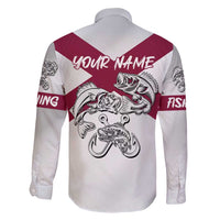 Florida State Flag Fishing Family Matching Long Sleeve Bodycon Dress and Hawaiian Shirt Hook and Fish Sketch Graphic in Red and White Design - Wonder Print Shop