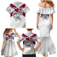 Florida State Flag Fishing Family Matching Mermaid Dress and Hawaiian Shirt Hook and Fish Sketch Graphic in Red and White Design - Wonder Print Shop