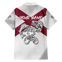 Florida State Flag Fishing Family Matching Off The Shoulder Long Sleeve Dress and Hawaiian Shirt Hook and Fish Sketch Graphic in Red and White Design - Wonder Print Shop