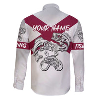 Florida State Flag Fishing Family Matching Off The Shoulder Long Sleeve Dress and Hawaiian Shirt Hook and Fish Sketch Graphic in Red and White Design - Wonder Print Shop