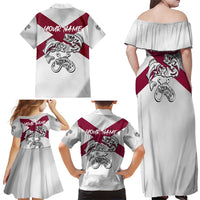 Florida State Flag Fishing Family Matching Off Shoulder Maxi Dress and Hawaiian Shirt Hook and Fish Sketch Graphic in Red and White Design - Wonder Print Shop