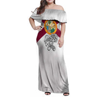 Florida State Flag Fishing Family Matching Off Shoulder Maxi Dress and Hawaiian Shirt Hook and Fish Sketch Graphic in Red and White Design - Wonder Print Shop