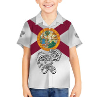 Florida State Flag Fishing Family Matching Off Shoulder Maxi Dress and Hawaiian Shirt Hook and Fish Sketch Graphic in Red and White Design - Wonder Print Shop