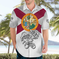 Florida State Flag Fishing Hawaiian Shirt Hook and Fish Sketch Graphic in Red and White Design - Wonder Print Shop