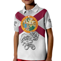 Florida State Flag Fishing Kid Polo Shirt Hook and Fish Sketch Graphic in Red and White Design - Wonder Print Shop