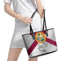 Florida State Flag Fishing Leather Tote Bag Hook and Fish Sketch Graphic in Red and White Design - Wonder Print Shop