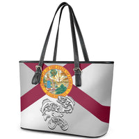 Florida State Flag Fishing Leather Tote Bag Hook and Fish Sketch Graphic in Red and White Design - Wonder Print Shop