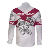 Florida State Flag Fishing Long Sleeve Button Shirt Hook and Fish Sketch Graphic in Red and White Design - Wonder Print Shop