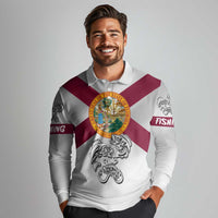 Florida State Flag Fishing Long Sleeve Polo Shirt Hook and Fish Sketch Graphic in Red and White Design - Wonder Print Shop