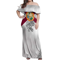 Florida State Flag Fishing Off Shoulder Maxi Dress Hook and Fish Sketch Graphic in Red and White Design - Wonder Print Shop