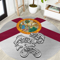 Florida State Flag Fishing Round Carpet Hook and Fish Sketch Graphic in Red and White Design - Wonder Print Shop