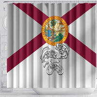 Florida State Flag Fishing Shower Curtain Hook and Fish Sketch Graphic in Red and White Design - Wonder Print Shop