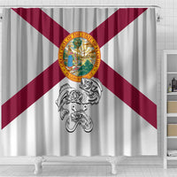 Florida State Flag Fishing Shower Curtain Hook and Fish Sketch Graphic in Red and White Design - Wonder Print Shop