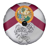 Florida State Flag Fishing Spare Tire Cover Hook and Fish Sketch Graphic in Red and White Design - Wonder Print Shop