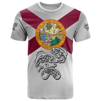 Florida State Flag Fishing T Shirt Hook and Fish Sketch Graphic in Red and White Design - Wonder Print Shop