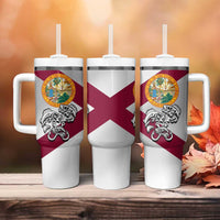 Florida State Flag Fishing Tumbler With Handle Hook and Fish Sketch Graphic in Red and White Design - Wonder Print Shop