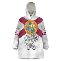 Florida State Flag Fishing Wearable Blanket Hoodie Hook and Fish Sketch Graphic in Red and White Design - Wonder Print Shop