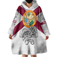 Florida State Flag Fishing Wearable Blanket Hoodie Hook and Fish Sketch Graphic in Red and White Design - Wonder Print Shop