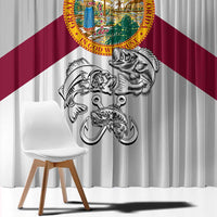 Florida State Flag Fishing Window Curtain Hook and Fish Sketch Graphic in Red and White Design - Wonder Print Shop