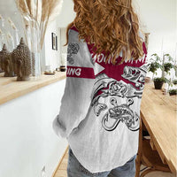 Florida State Flag Fishing Women Casual Shirt Hook and Fish Sketch Graphic in Red and White Design - Wonder Print Shop