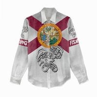 Florida State Flag Fishing Women Casual Shirt Hook and Fish Sketch Graphic in Red and White Design - Wonder Print Shop