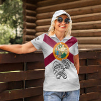 Florida State Flag Fishing Women Polo Shirt Hook and Fish Sketch Graphic in Red and White Design - Wonder Print Shop