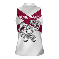 Florida State Flag Fishing Women Sleeveless Polo Shirt Hook and Fish Sketch Graphic in Red and White Design - Wonder Print Shop