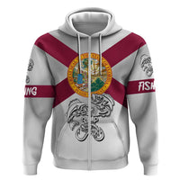 Florida State Flag Fishing Zip Hoodie Hook and Fish Sketch Graphic in Red and White Design - Wonder Print Shop