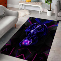 Custom Black And Purple Dragon Bowling Area Rug Magic Orb Graphic on Geometric Black Background Design - Wonder Print Shop