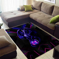 Custom Black And Purple Dragon Bowling Area Rug Magic Orb Graphic on Geometric Black Background Design - Wonder Print Shop