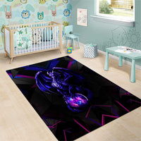 Custom Black And Purple Dragon Bowling Area Rug Magic Orb Graphic on Geometric Black Background Design - Wonder Print Shop
