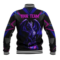 Custom Black And Purple Dragon Bowling Baseball Jacket Magic Orb Graphic on Geometric Black Background Design - Wonder Print Shop