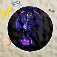 Custom Black And Purple Dragon Bowling Beach Blanket Magic Orb Graphic on Geometric Black Background Design - Wonder Print Shop